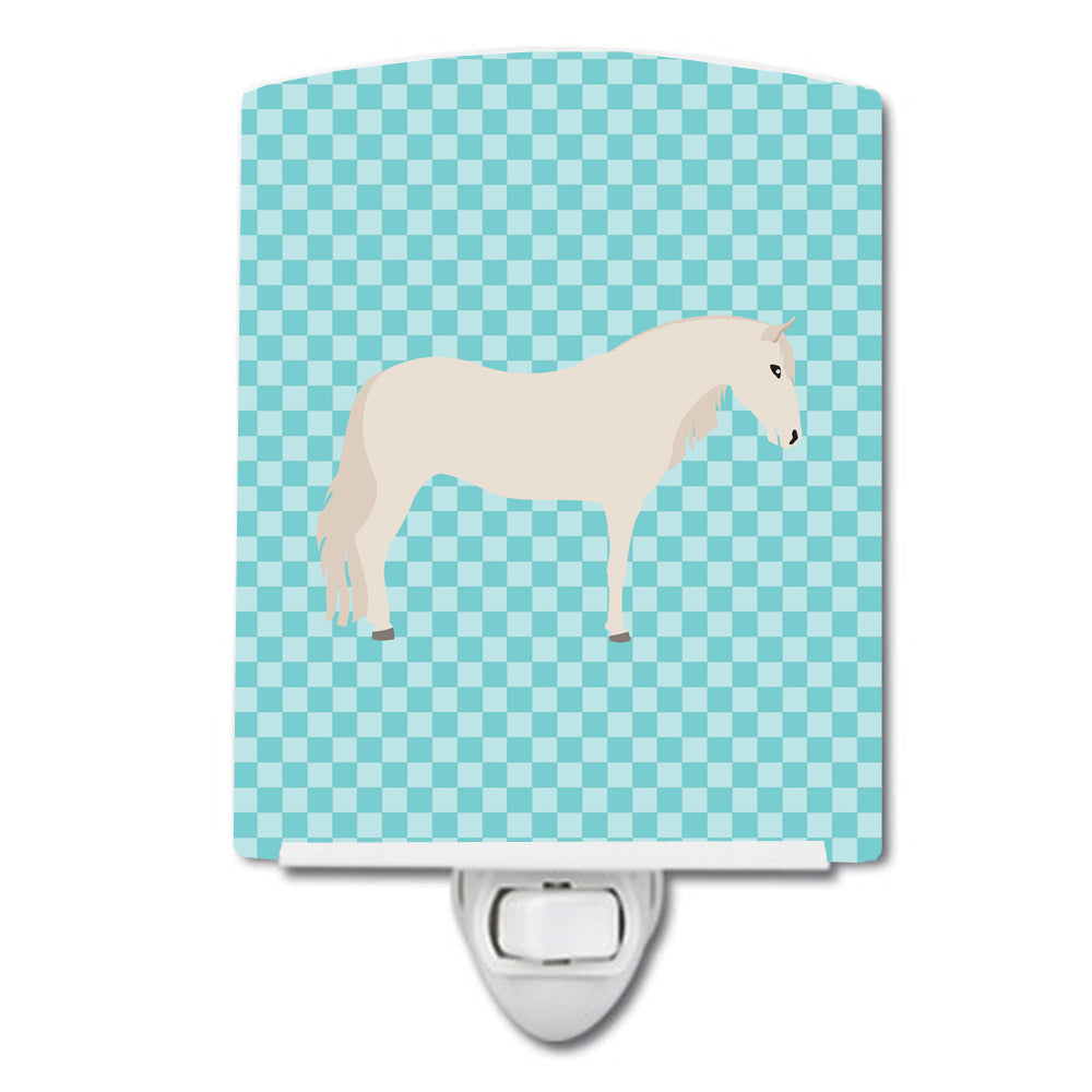 Paso Fino Horse Blue Check Ceramic Night Light Compact, UL-Certified, Ideal for Bedroom, Bathroom, Nursery, Hallway, Kitchen, 6x4x3, Multicolor