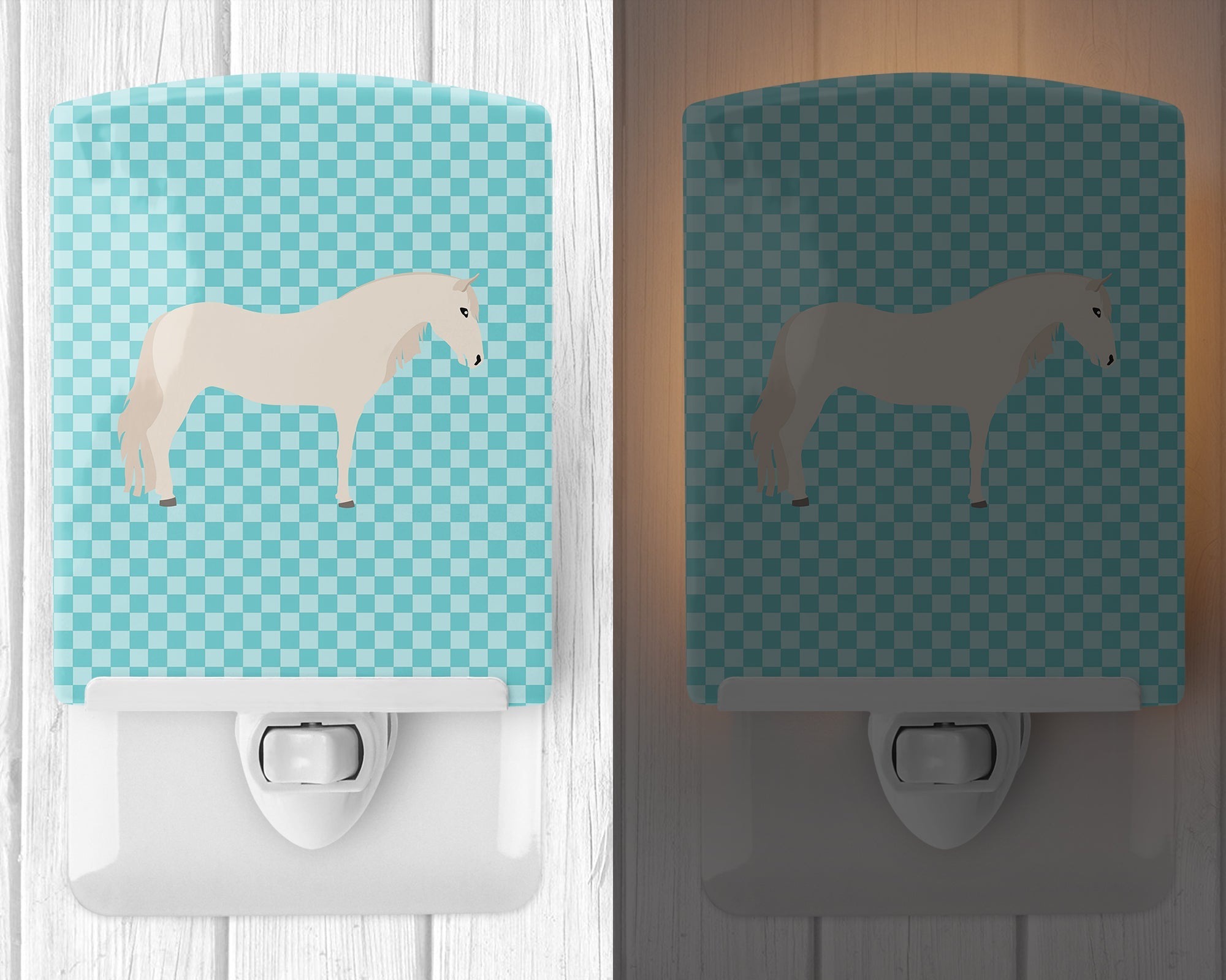 Paso Fino Horse Blue Check Ceramic Night Light Compact, UL-Certified, Ideal for Bedroom, Bathroom, Nursery, Hallway, Kitchen, 6x4x3, Multicolor