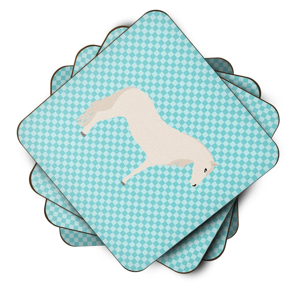 Paso Fino Horse Blue Check Foam Coasters Set of 4 Cup Coasters for Indoor Outdoor, Tabletop Protection, Anti Slip, Mouse pad Material