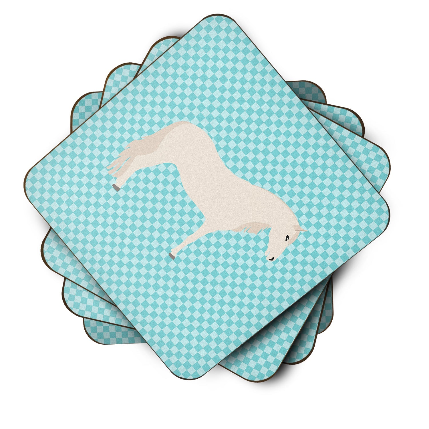 Paso Fino Horse Blue Check Foam Coasters Set of 4 Cup Coasters for Indoor Outdoor, Tabletop Protection, Anti Slip, Mouse pad Material