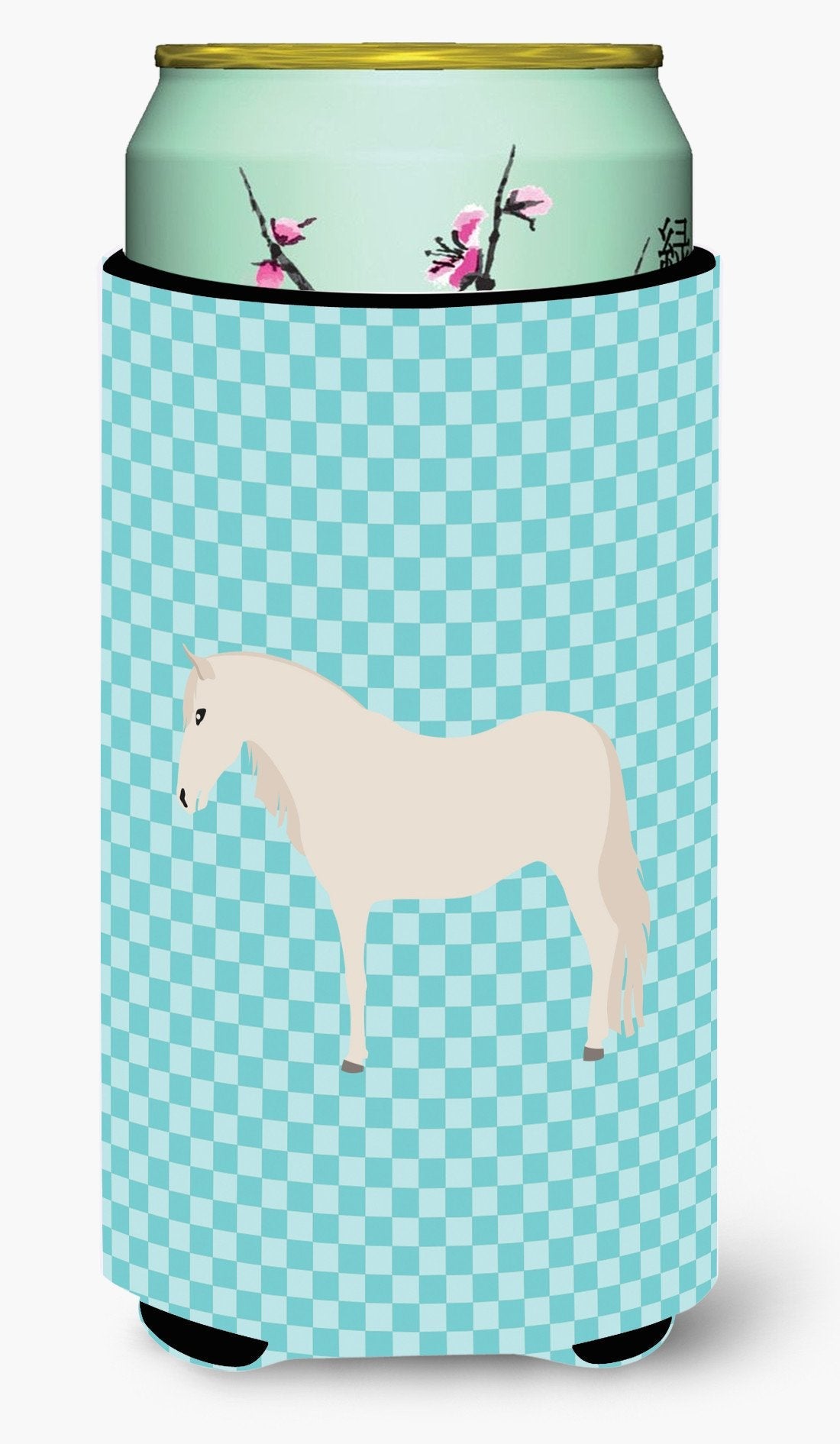 Paso Fino Horse Blue Check Tall Boy Hugger Can Cooler Sleeve Machine Washable Drink Collapsible Insulator Beverage Insulated Holder