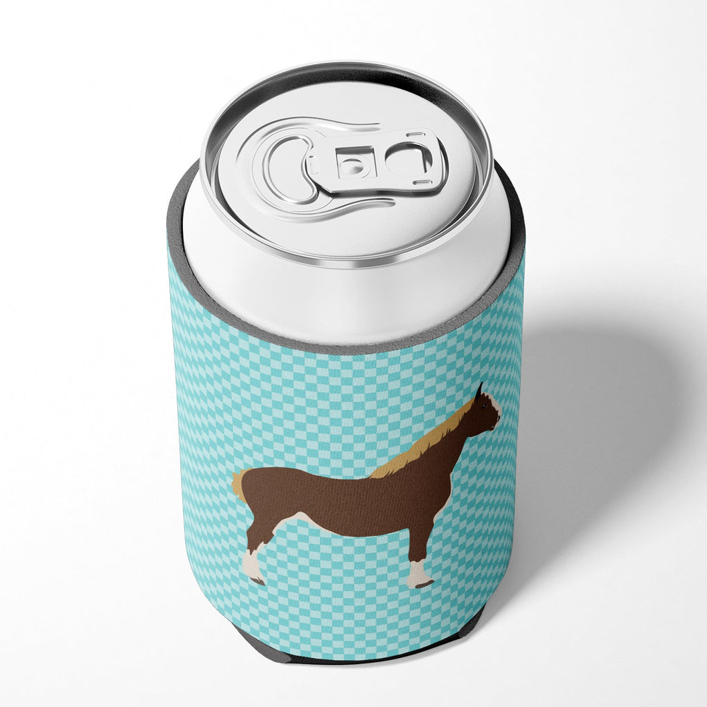 Percheron Horse Blue Check Can or Bottle Hugger Cooler Sleeve for Standard 12 oz Cans, Insulated Foam Beer & Soda Can Hugger Reusable