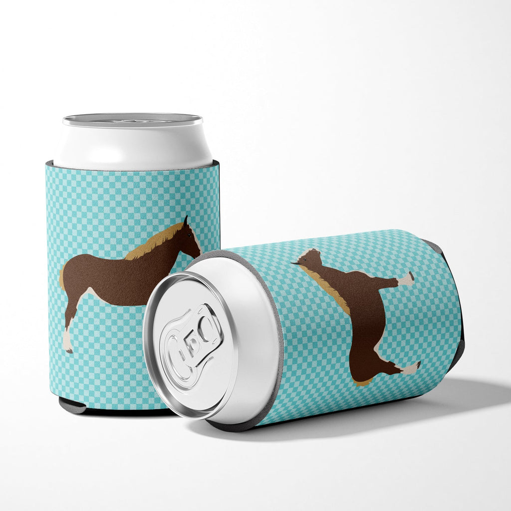 Percheron Horse Blue Check Can or Bottle Hugger Cooler Sleeve for Standard 12 oz Cans, Insulated Foam Beer & Soda Can Hugger Reusable