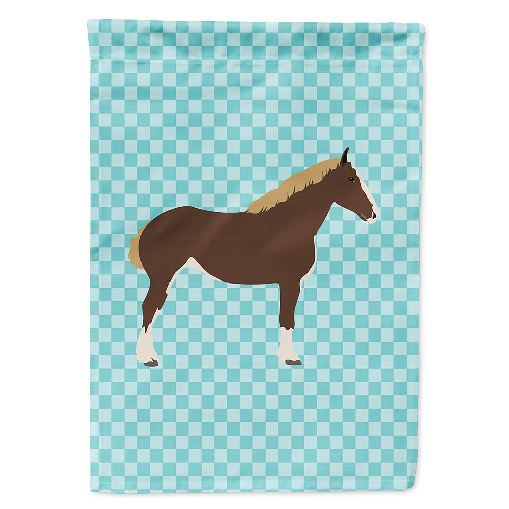 Percheron Horse Blue Check House Flag 28x40 Porch Sleeve Pole Decorative Outside Yard Banner Artwork Wall Hanging, Polyester