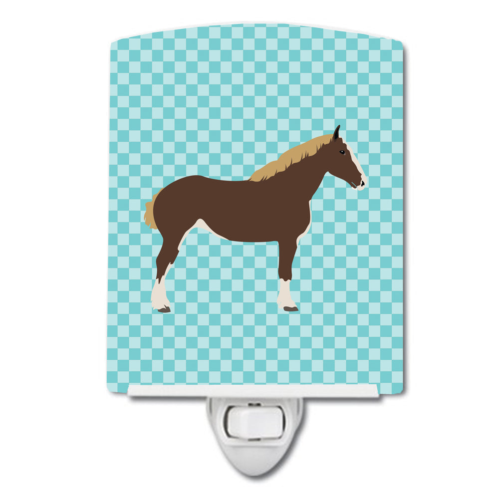 Percheron Horse Blue Check Ceramic Night Light Compact, UL-Certified, Ideal for Bedroom, Bathroom, Nursery, Hallway, Kitchen, 6x4x3, Multicolor