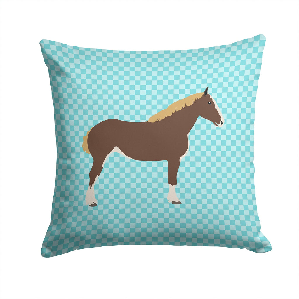 Percheron Horse Blue Check Decorative Throw Pillow 14x14 Indoor Outdoor Accent Cushion, Fabric Cover with Insert for Sofa, Bed, Porch & Living Room