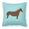 Percheron Horse Blue Check Decorative Throw Pillow 18x18 Indoor Outdoor Accent Cushion, Fabric Cover with Insert for Sofa, Bed, Porch & Living Room