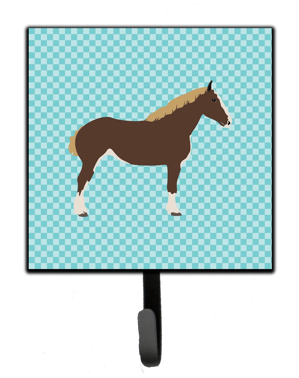 Percheron Horse Blue Check Leash or Key Holder Wall Hooks, Key Hooks Holder, Coat Rack Wall Mount, Coat Hooks, Hooks for Hanging Keys, Towels, Aprons, Leashes