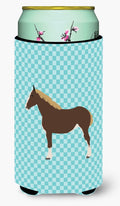 Percheron Horse Blue Check Tall Boy Hugger Can Cooler Sleeve Machine Washable Drink Collapsible Insulator Beverage Insulated Holder