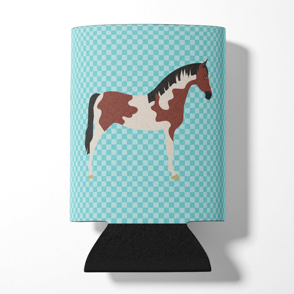 Pinto Horse Blue Check Can or Bottle Hugger Cooler Sleeve for Standard 12 oz Cans, Insulated Foam Beer & Soda Can Hugger Reusable