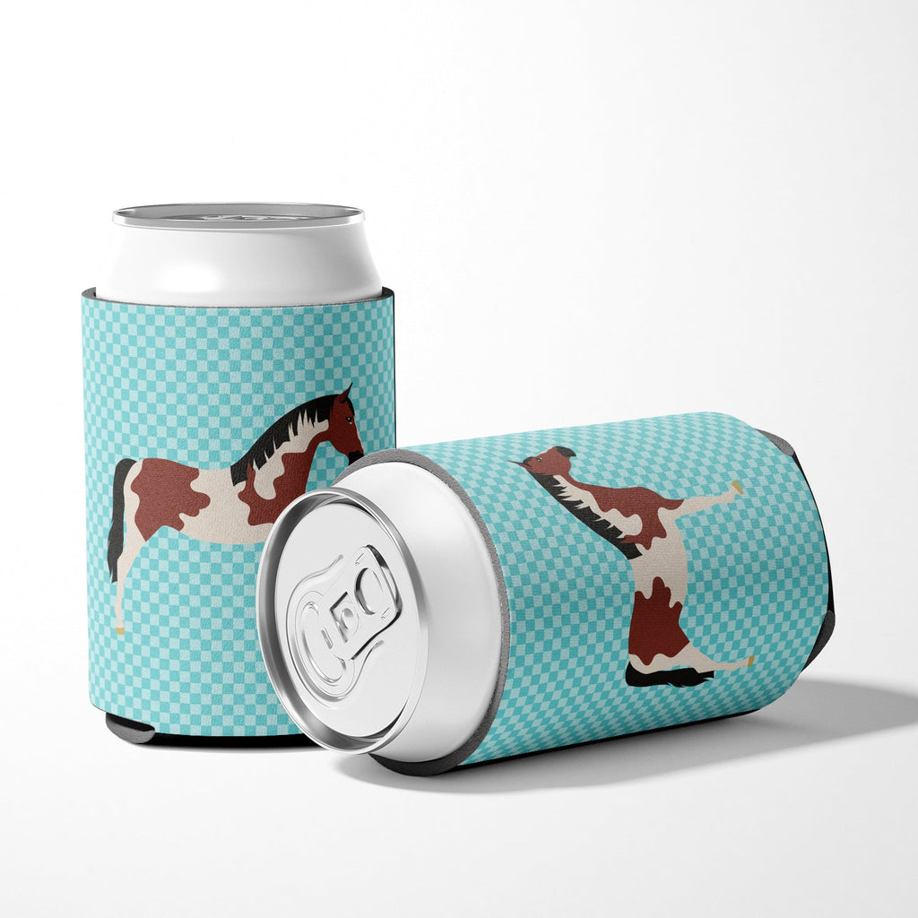 Pinto Horse Blue Check Can or Bottle Hugger Cooler Sleeve for Standard 12 oz Cans, Insulated Foam Beer & Soda Can Hugger Reusable