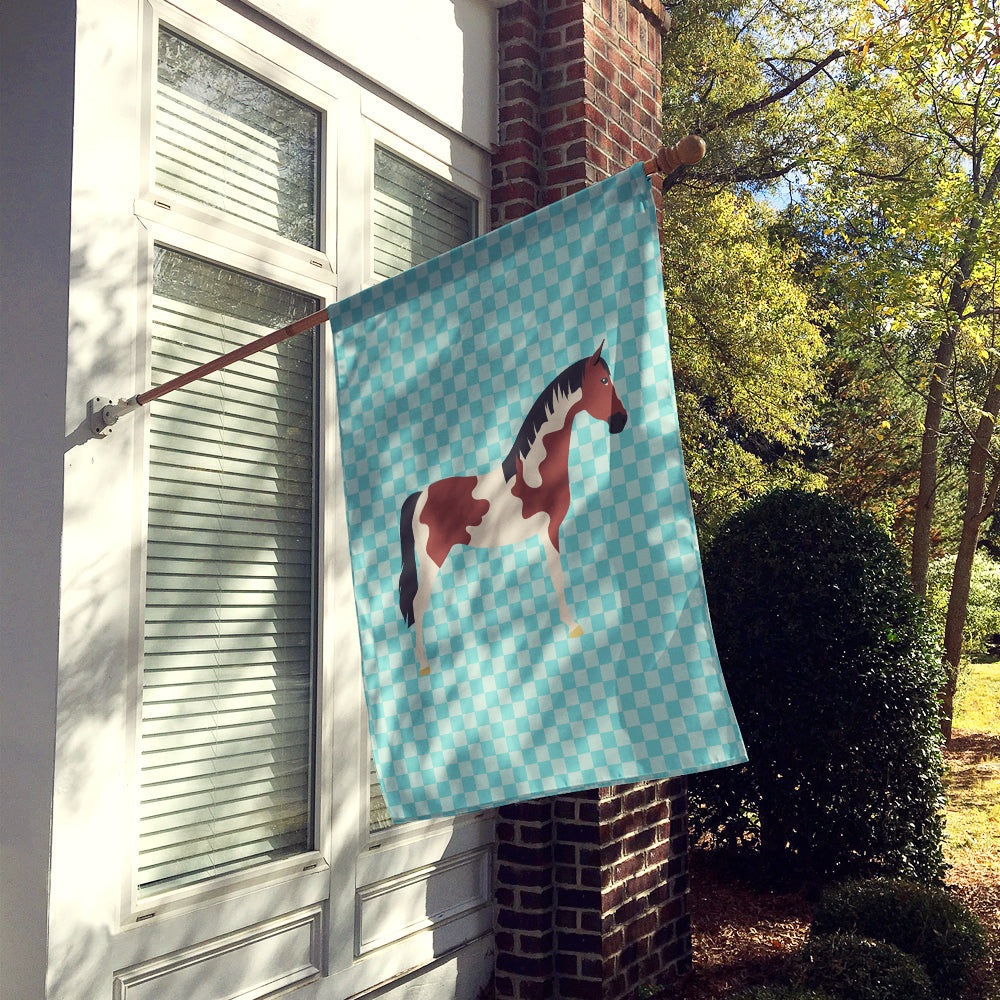 Pinto Horse Blue Check House Flag 28x40 Porch Sleeve Pole Decorative Outside Yard Banner Artwork Wall Hanging, Polyester