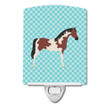 Pinto Horse Blue Check Ceramic Night Light Compact, UL-Certified, Ideal for Bedroom, Bathroom, Nursery, Hallway, Kitchen, 6x4x3, Multicolor