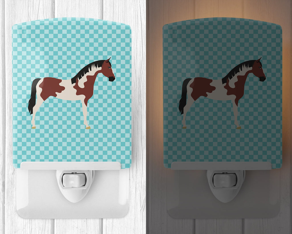Pinto Horse Blue Check Ceramic Night Light Compact, UL-Certified, Ideal for Bedroom, Bathroom, Nursery, Hallway, Kitchen, 6x4x3, Multicolor