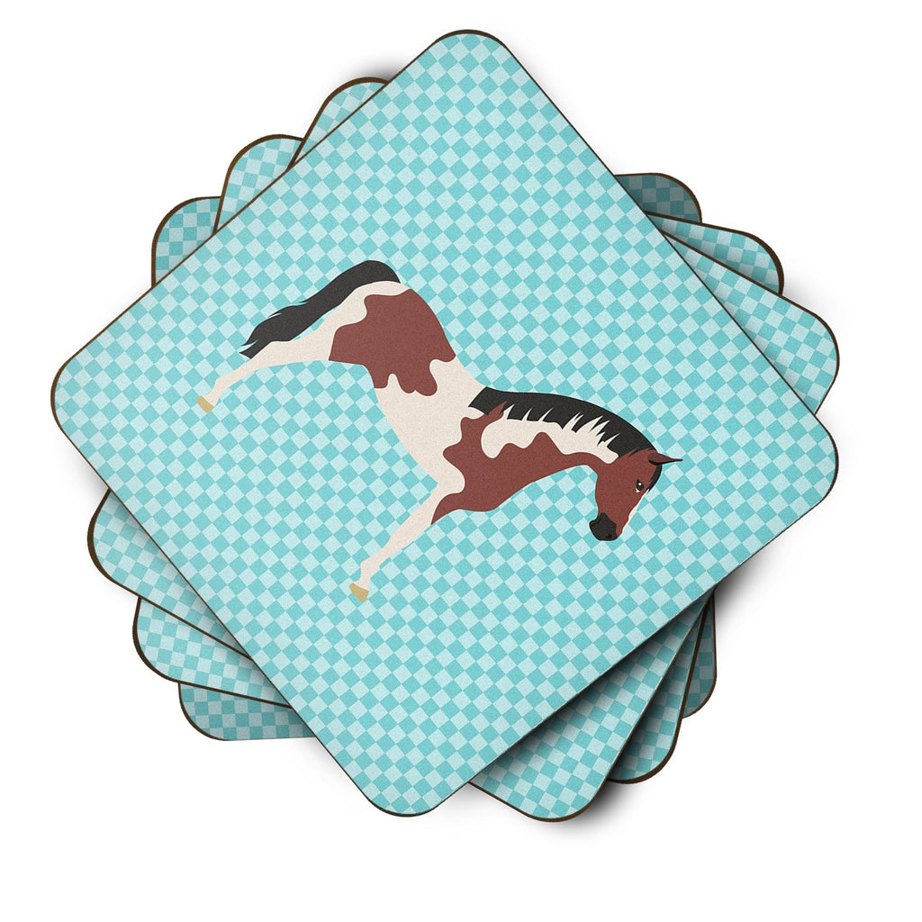 Pinto Horse Blue Check Foam Coasters Set of 4 Cup Coasters for Indoor Outdoor, Tabletop Protection, Anti Slip, Mouse pad Material