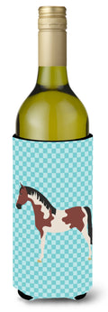 Pinto Horse Blue Check Wine Bottle Hugger Gift Sleeve for Standard 750 ml Bottles, Insulated Reusable Also Fits Mini Shot & Pint Bottles