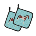 Pinto Horse Blue Check Pot Holder Set of 2 Heat Resistant Quilted Hot Pads 7.5 x 7.5 Inch, Insulated Kitchen Trivets for Cooking & Baking