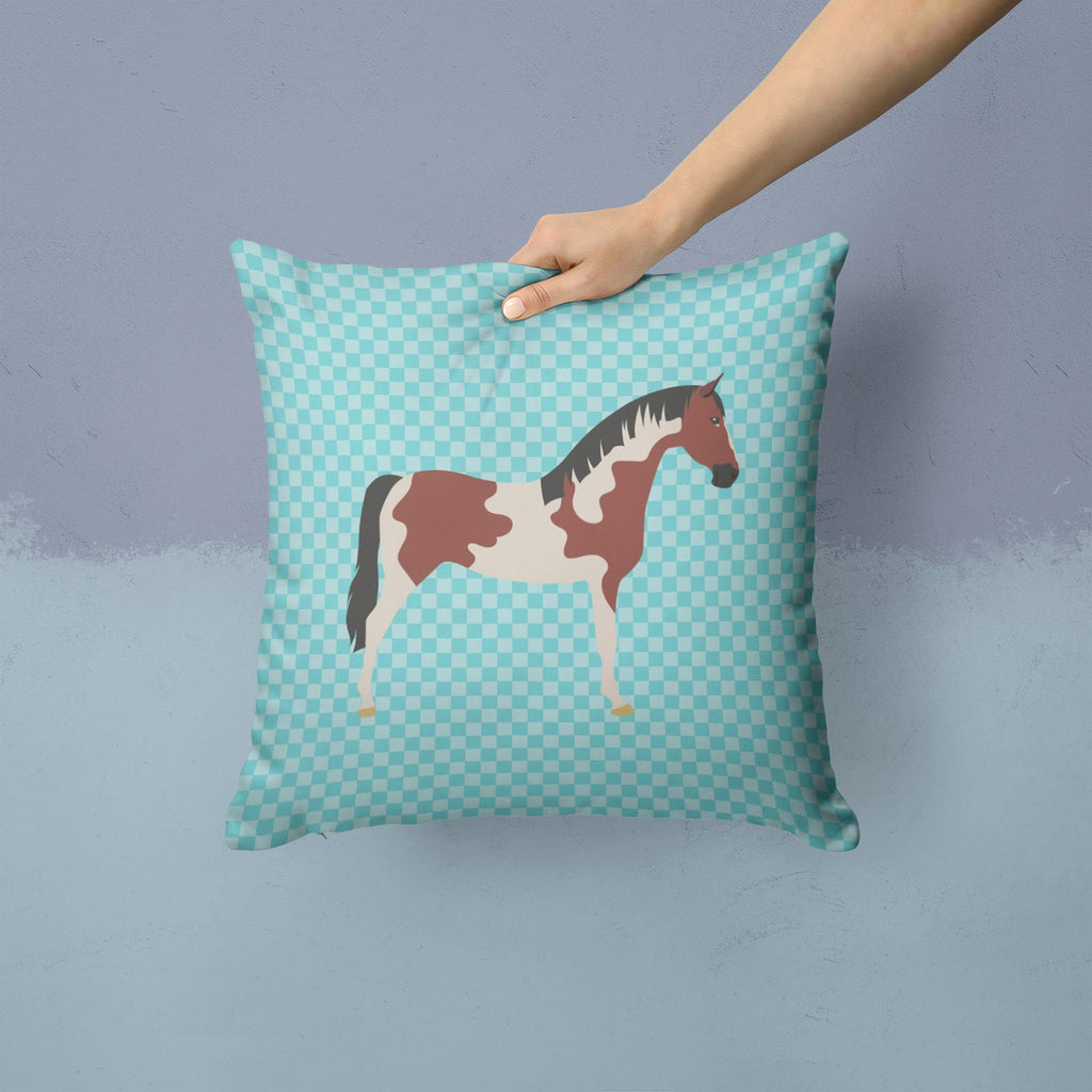 Pinto Horse Blue Check Decorative Throw Pillow 14x14 Indoor Outdoor Accent Cushion, Fabric Cover with Insert for Sofa, Bed, Porch & Living Room
