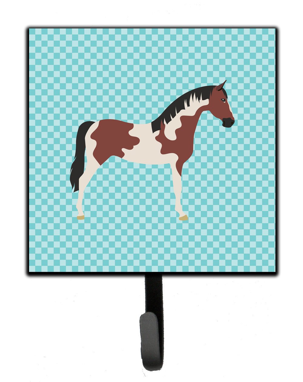 Pinto Horse Blue Check Leash or Key Holder Wall Hooks, Key Hooks Holder, Coat Rack Wall Mount, Coat Hooks, Hooks for Hanging Keys, Towels, Aprons, Leashes
