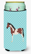 Pinto Horse Blue Check Tall Boy Hugger Can Cooler Sleeve Machine Washable Drink Collapsible Insulator Beverage Insulated Holder