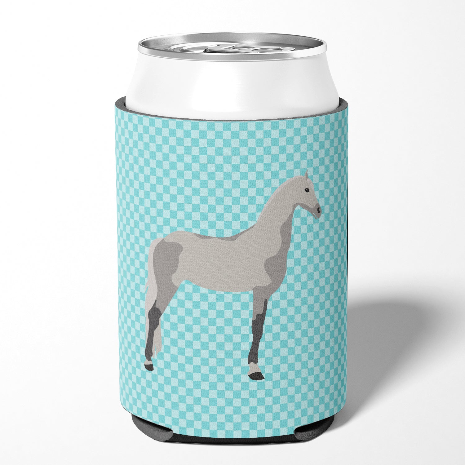 Orlov Trotter Horse Blue Check Can or Bottle Hugger Cooler Sleeve for Standard 12 oz Cans, Insulated Foam Beer & Soda Can Hugger Reusable
