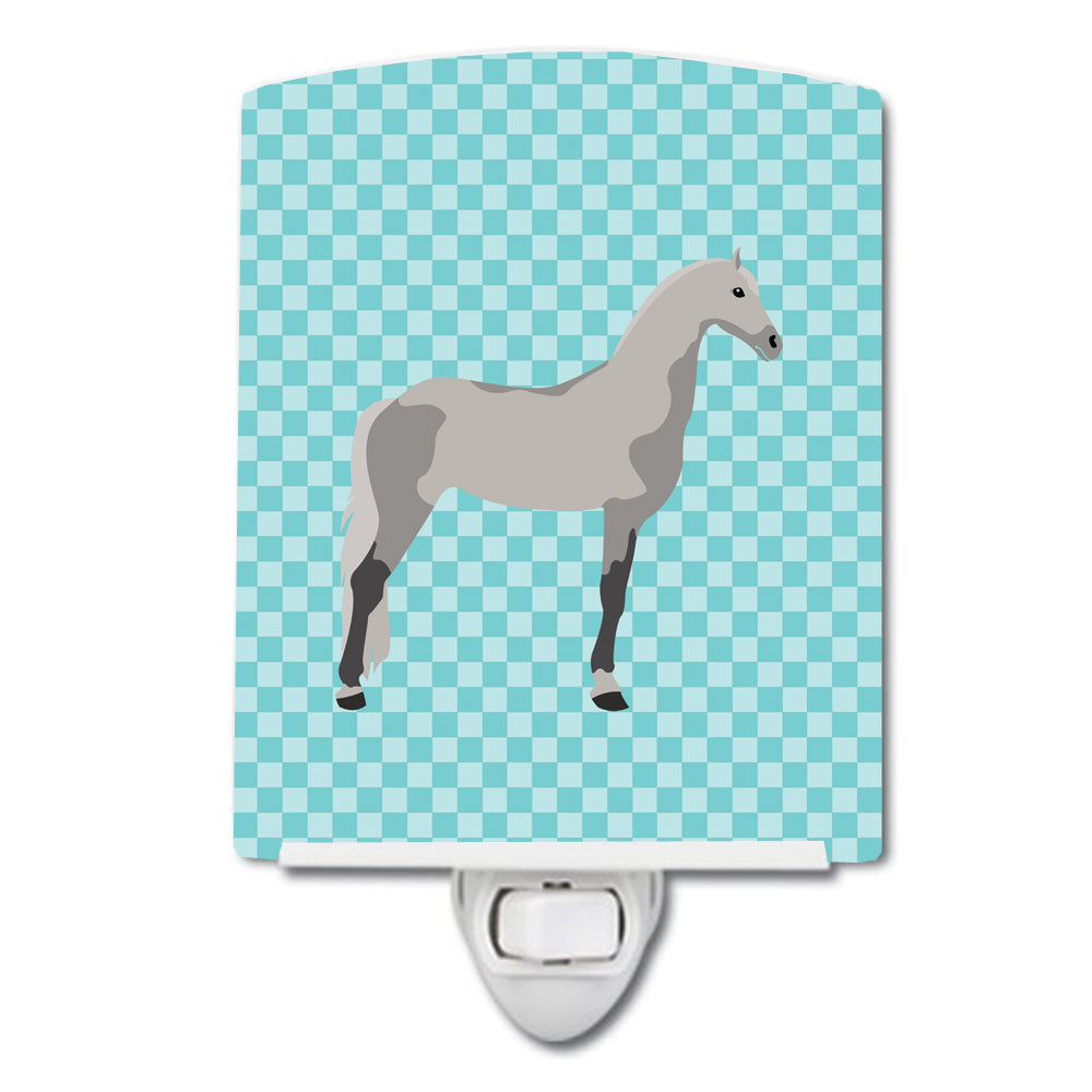 Orlov Trotter Horse Blue Check Ceramic Night Light Compact, UL-Certified, Ideal for Bedroom, Bathroom, Nursery, Hallway, Kitchen, 6x4x3, Multicolor