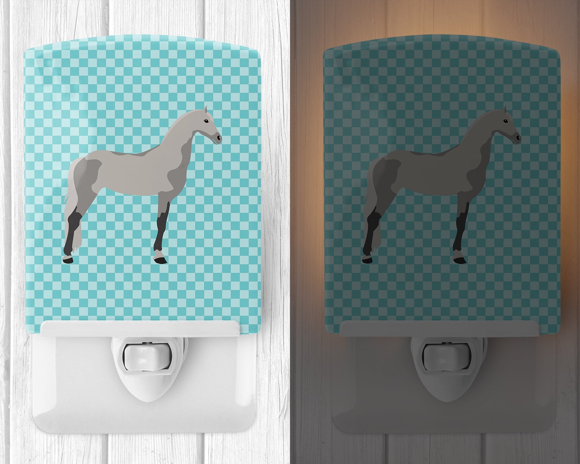 Orlov Trotter Horse Blue Check Ceramic Night Light Compact, UL-Certified, Ideal for Bedroom, Bathroom, Nursery, Hallway, Kitchen, 6x4x3, Multicolor