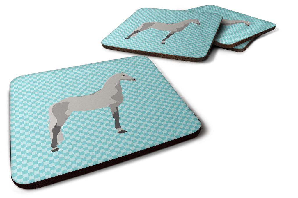 Orlov Trotter Horse Blue Check Foam Coasters Set of 4 Cup Coasters for Indoor Outdoor, Tabletop Protection, Anti Slip, Mouse pad Material