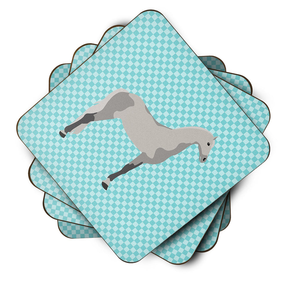 Orlov Trotter Horse Blue Check Foam Coasters Set of 4 Cup Coasters for Indoor Outdoor, Tabletop Protection, Anti Slip, Mouse pad Material