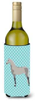 Orlov Trotter Horse Blue Check Wine Bottle Hugger Gift Sleeve for Standard 750 ml Bottles, Insulated Reusable Also Fits Mini Shot & Pint Bottles