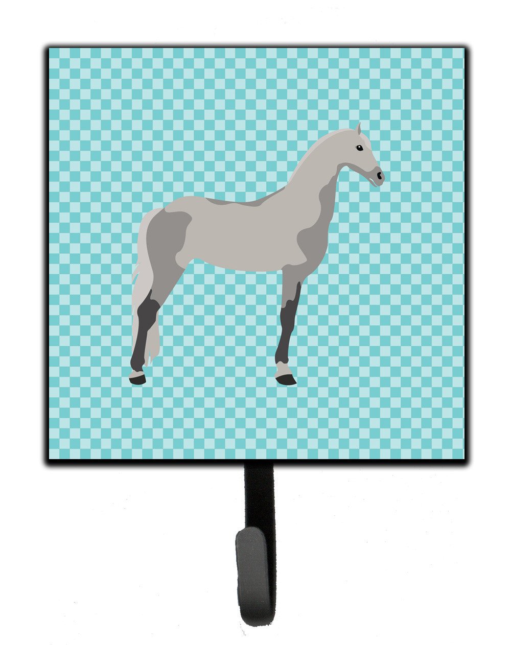 Orlov Trotter Horse Blue Check Leash or Key Holder Wall Hooks, Key Hooks Holder, Coat Rack Wall Mount, Coat Hooks, Hooks for Hanging Keys, Towels, Aprons, Leashes