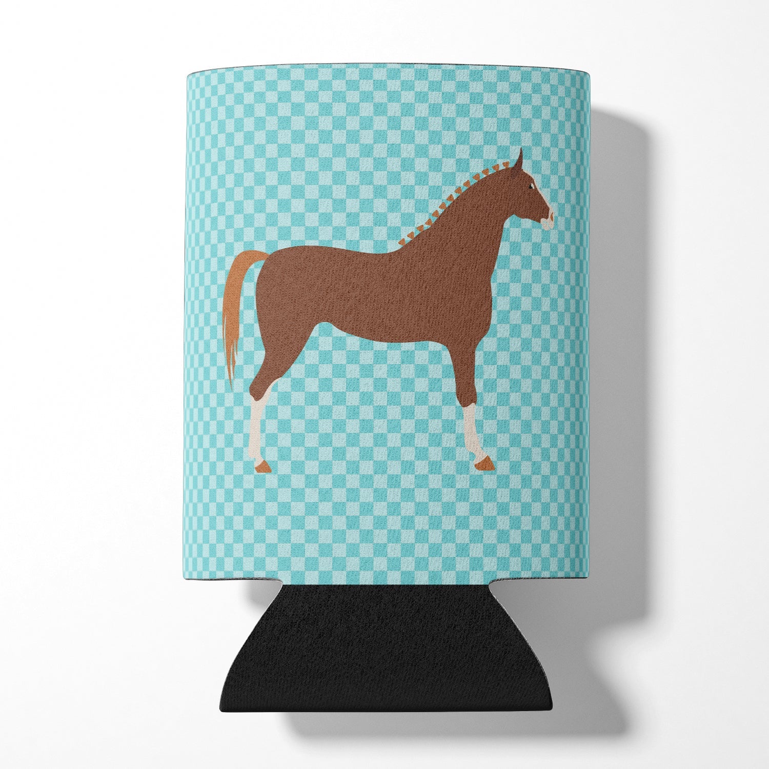Hannoverian Horse Blue Check Can or Bottle Hugger Cooler Sleeve for Standard 12 oz Cans, Insulated Foam Beer & Soda Can Hugger Reusable