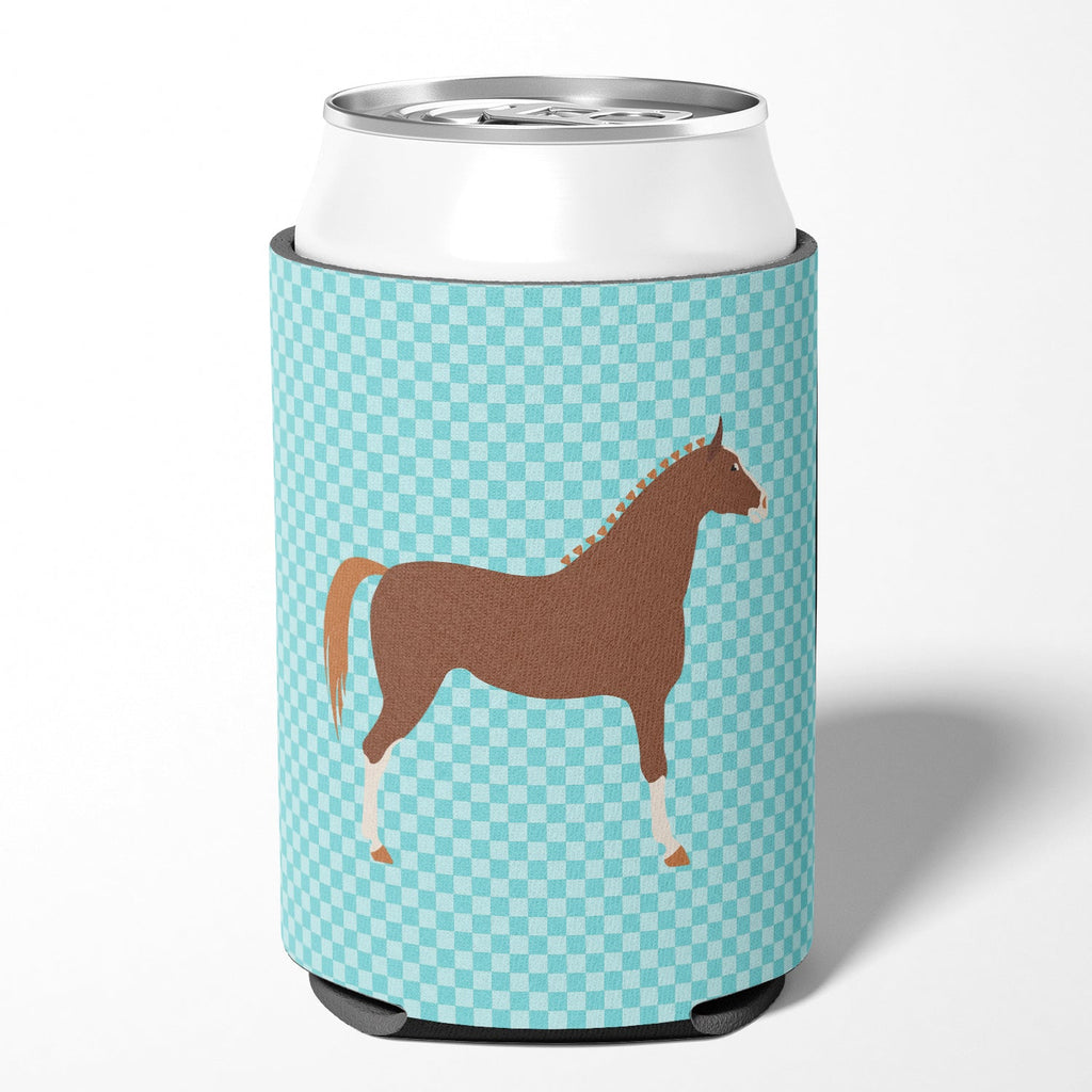 Hannoverian Horse Blue Check Can or Bottle Hugger Cooler Sleeve for Standard 12 oz Cans, Insulated Foam Beer & Soda Can Hugger Reusable