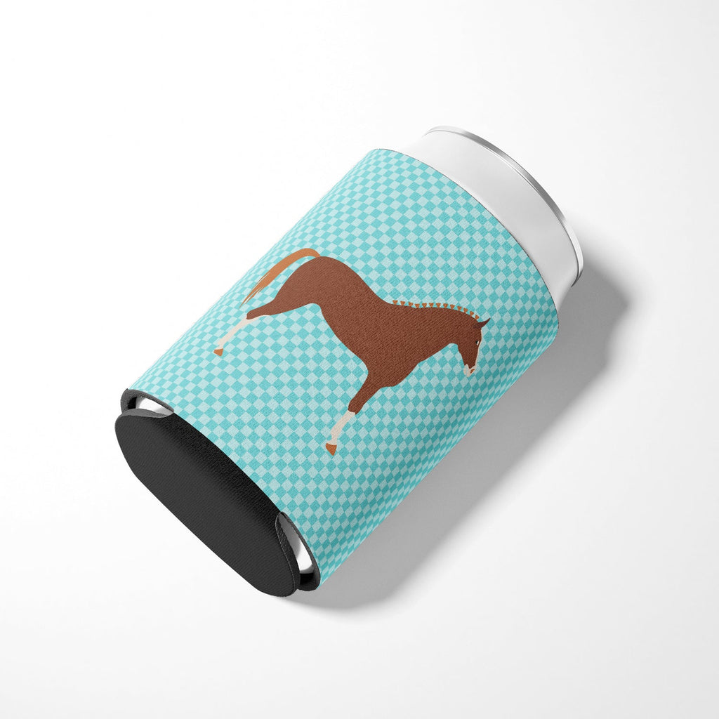 Hannoverian Horse Blue Check Can or Bottle Hugger Cooler Sleeve for Standard 12 oz Cans, Insulated Foam Beer & Soda Can Hugger Reusable