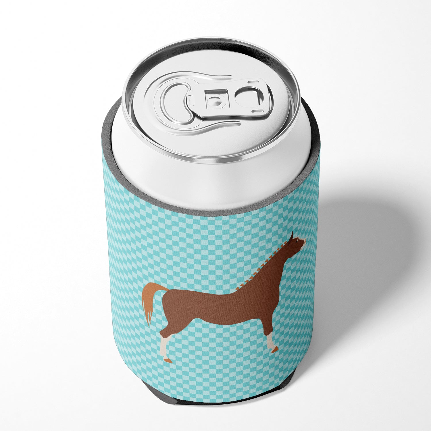 Hannoverian Horse Blue Check Can or Bottle Hugger Cooler Sleeve for Standard 12 oz Cans, Insulated Foam Beer & Soda Can Hugger Reusable