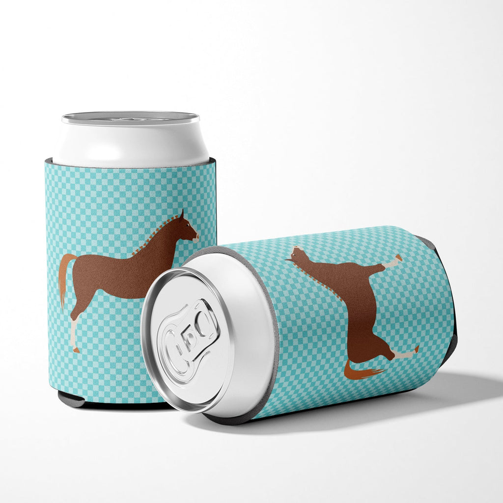 Hannoverian Horse Blue Check Can or Bottle Hugger Cooler Sleeve for Standard 12 oz Cans, Insulated Foam Beer & Soda Can Hugger Reusable