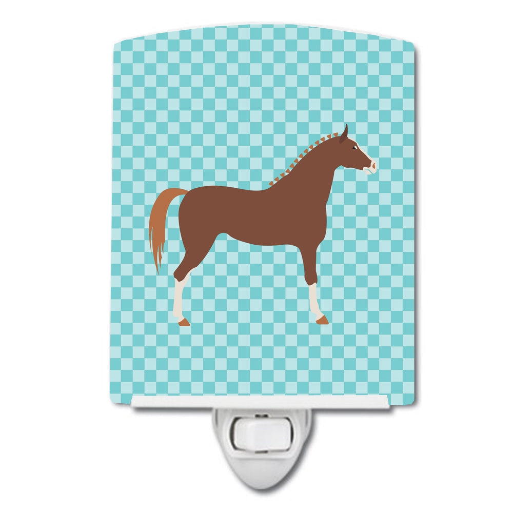 Hannoverian Horse Blue Check Ceramic Night Light Compact, UL-Certified, Ideal for Bedroom, Bathroom, Nursery, Hallway, Kitchen, 6x4x3, Multicolor