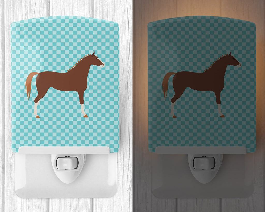 Hannoverian Horse Blue Check Ceramic Night Light Compact, UL-Certified, Ideal for Bedroom, Bathroom, Nursery, Hallway, Kitchen, 6x4x3, Multicolor