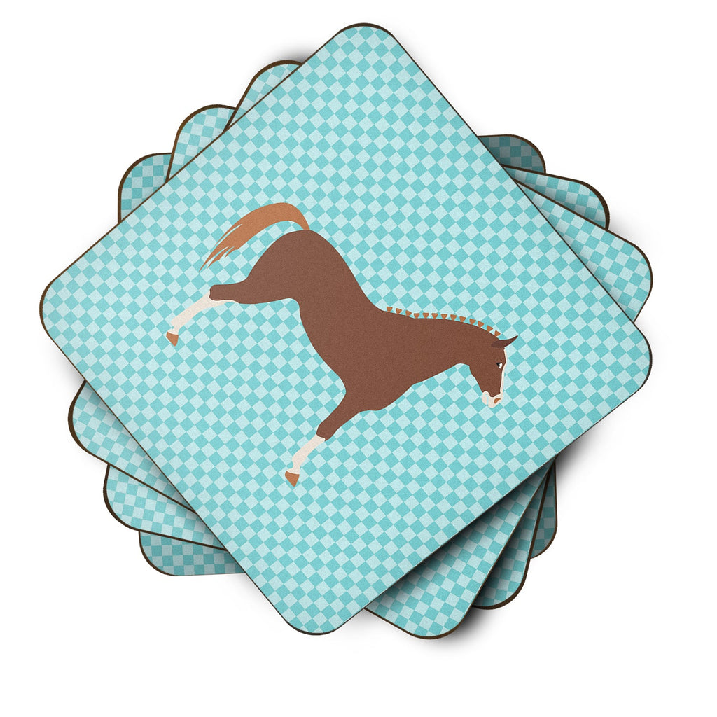 Hannoverian Horse Blue Check Foam Coasters Set of 4 Cup Coasters for Indoor Outdoor, Tabletop Protection, Anti Slip, Mouse pad Material