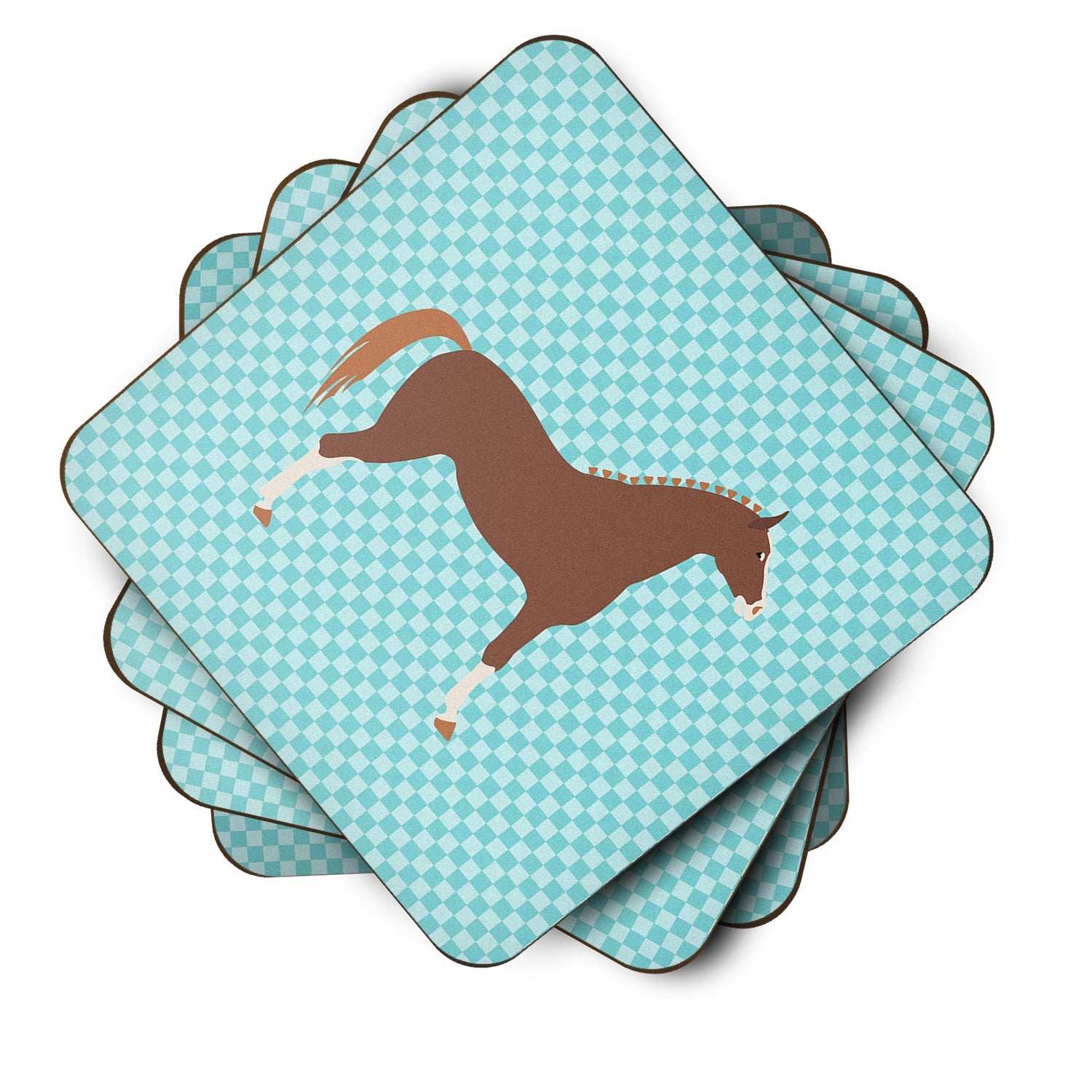 Hannoverian Horse Blue Check Foam Coasters Set of 4 Cup Coasters for Indoor Outdoor, Tabletop Protection, Anti Slip, Mouse pad Material