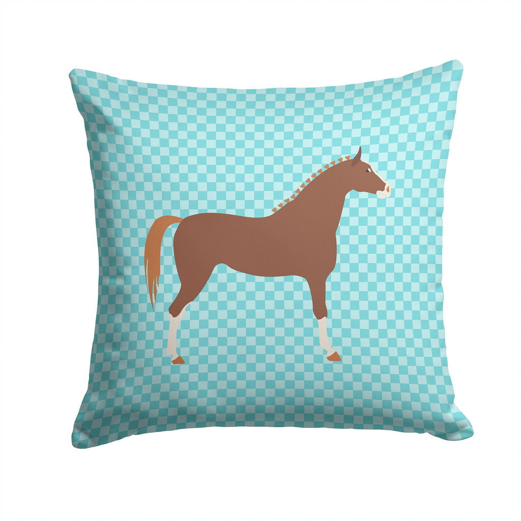 Hannoverian Horse Blue Check Decorative Throw Pillow 14x14 Indoor Outdoor Accent Cushion, Fabric Cover with Insert for Sofa, Bed, Porch & Living Room