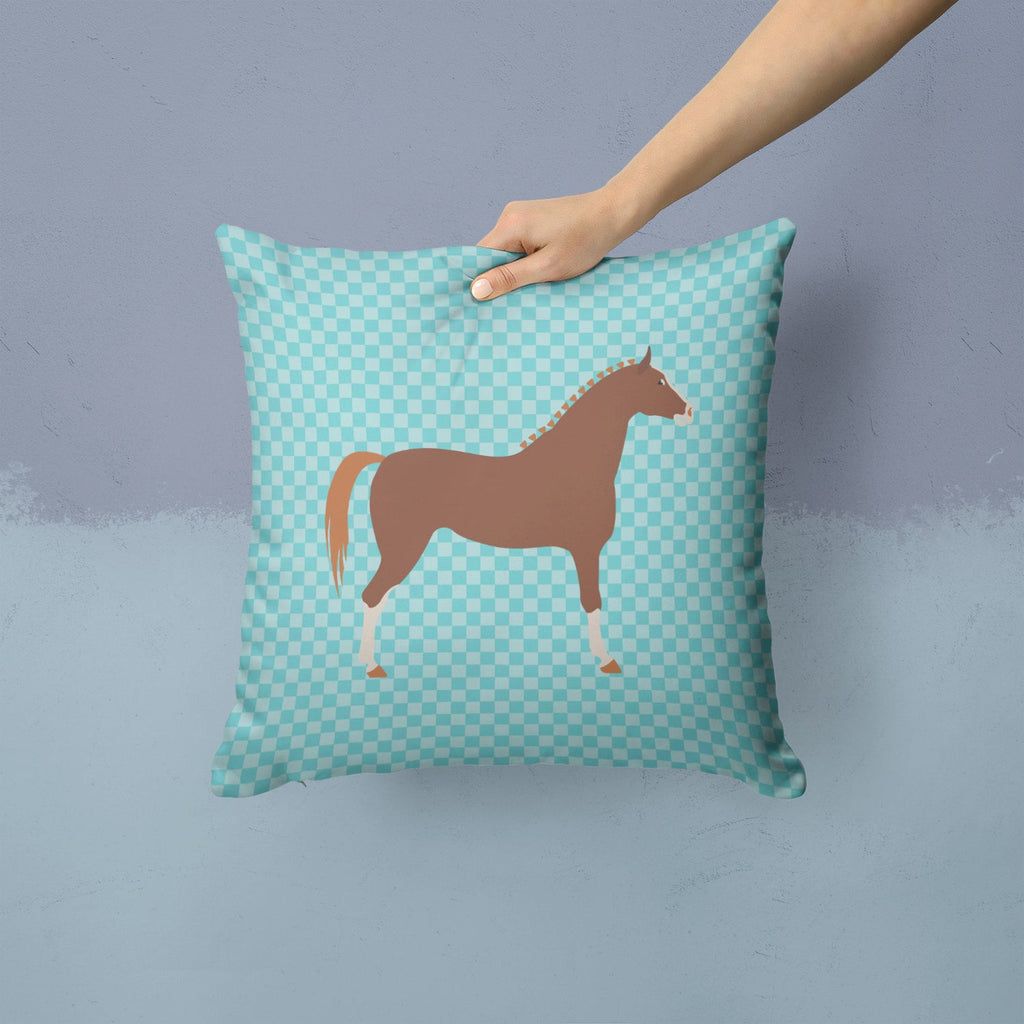 Hannoverian Horse Blue Check Decorative Throw Pillow 14x14 Indoor Outdoor Accent Cushion, Fabric Cover with Insert for Sofa, Bed, Porch & Living Room
