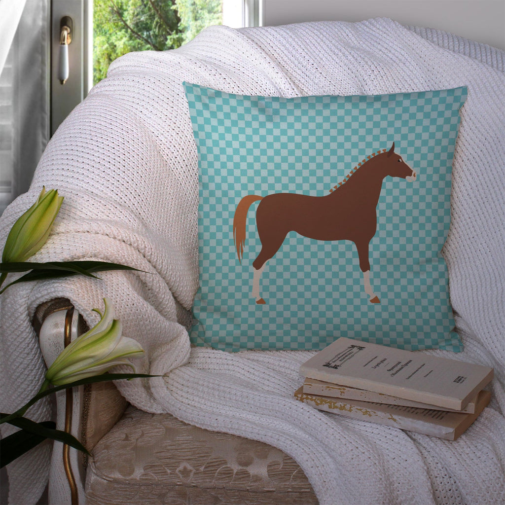 Hannoverian Horse Blue Check Decorative Throw Pillow 14x14 Indoor Outdoor Accent Cushion, Fabric Cover with Insert for Sofa, Bed, Porch & Living Room