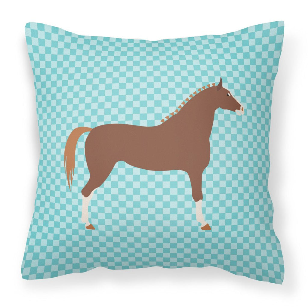 Hannoverian Horse Blue Check Decorative Throw Pillow 18x18 Indoor Outdoor Accent Cushion, Fabric Cover with Insert for Sofa, Bed, Porch & Living Room