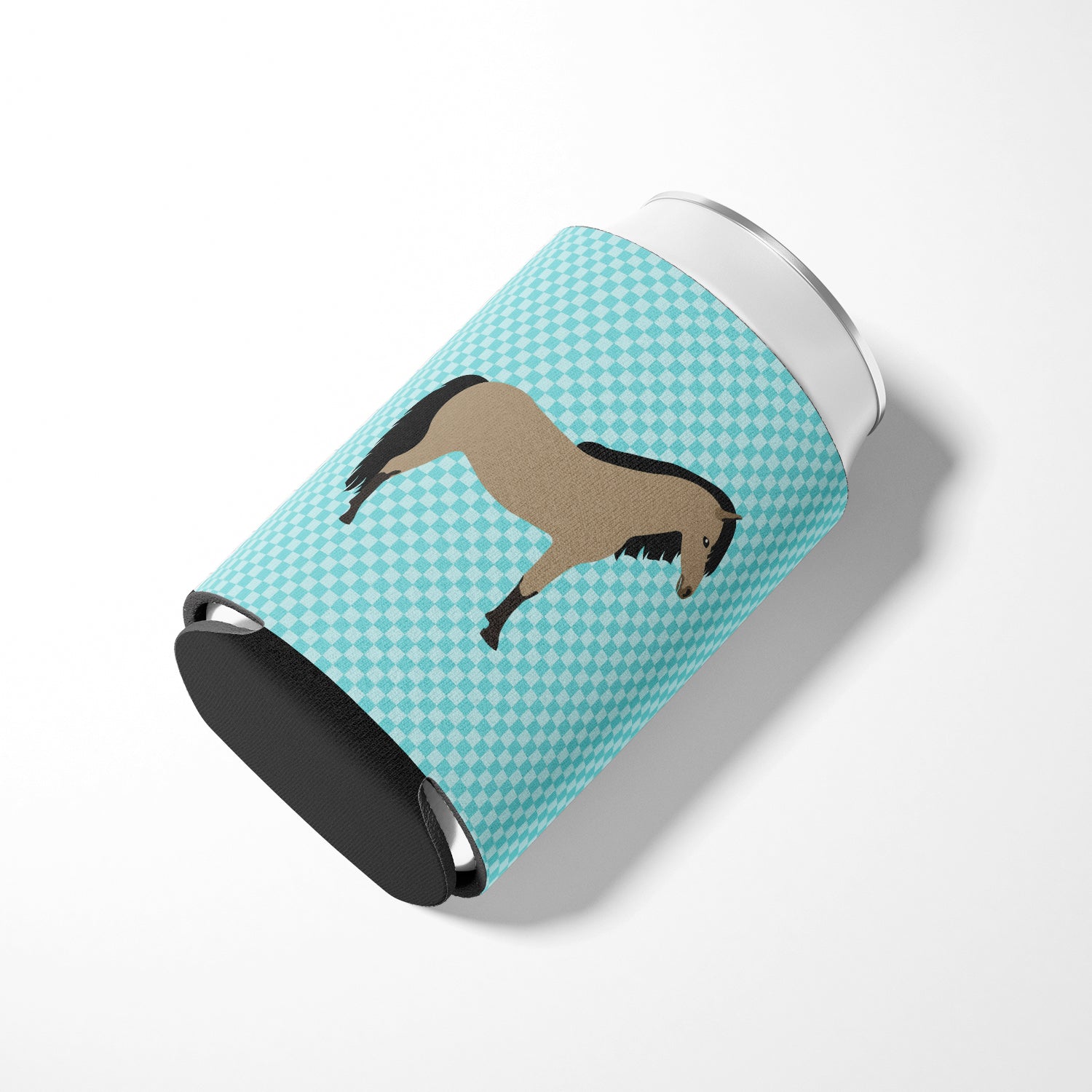 Welsh Pony Horse Blue Check Can or Bottle Hugger Cooler Sleeve for Standard 12 oz Cans, Insulated Foam Beer & Soda Can Hugger Reusable