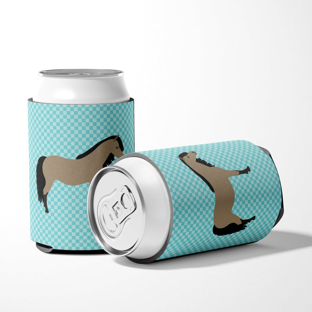 Welsh Pony Horse Blue Check Can or Bottle Hugger Cooler Sleeve for Standard 12 oz Cans, Insulated Foam Beer & Soda Can Hugger Reusable