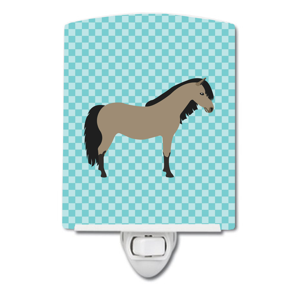 Welsh Pony Horse Blue Check Ceramic Night Light Compact, UL-Certified, Ideal for Bedroom, Bathroom, Nursery, Hallway, Kitchen, 6x4x3, Multicolor