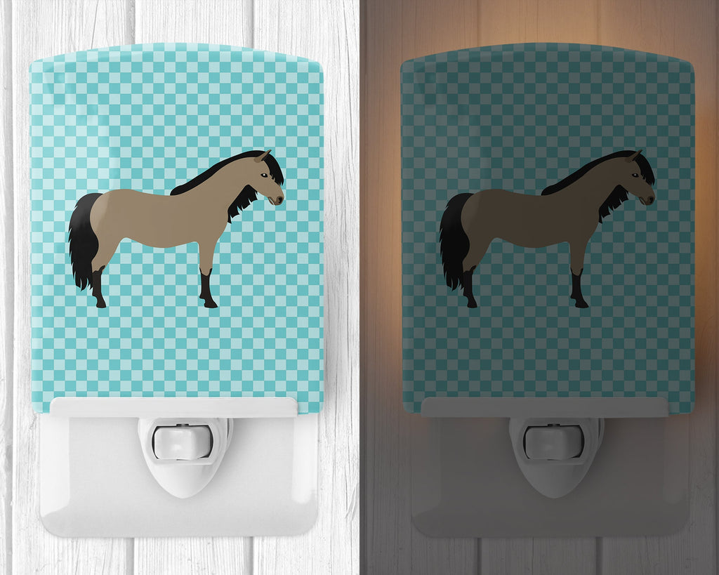 Welsh Pony Horse Blue Check Ceramic Night Light Compact, UL-Certified, Ideal for Bedroom, Bathroom, Nursery, Hallway, Kitchen, 6x4x3, Multicolor