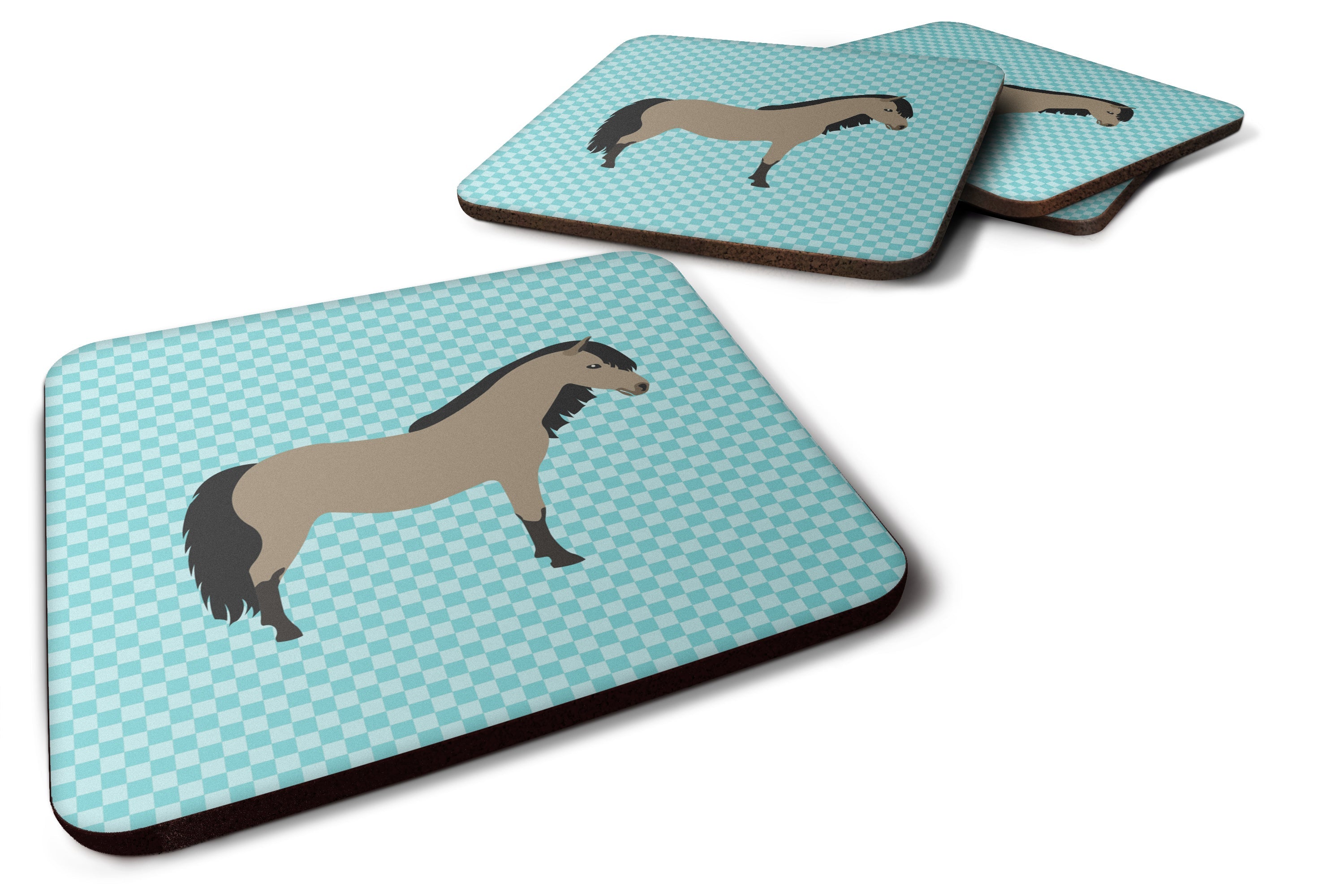 Welsh Pony Horse Blue Check Foam Coasters Set of 4 Cup Coasters for Indoor Outdoor, Tabletop Protection, Anti Slip, Mouse pad Material