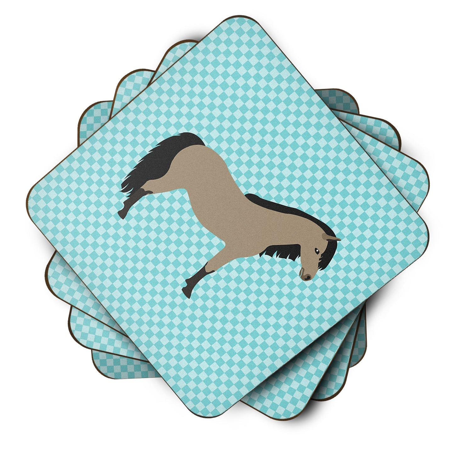 Welsh Pony Horse Blue Check Foam Coasters Set of 4 Cup Coasters for Indoor Outdoor, Tabletop Protection, Anti Slip, Mouse pad Material